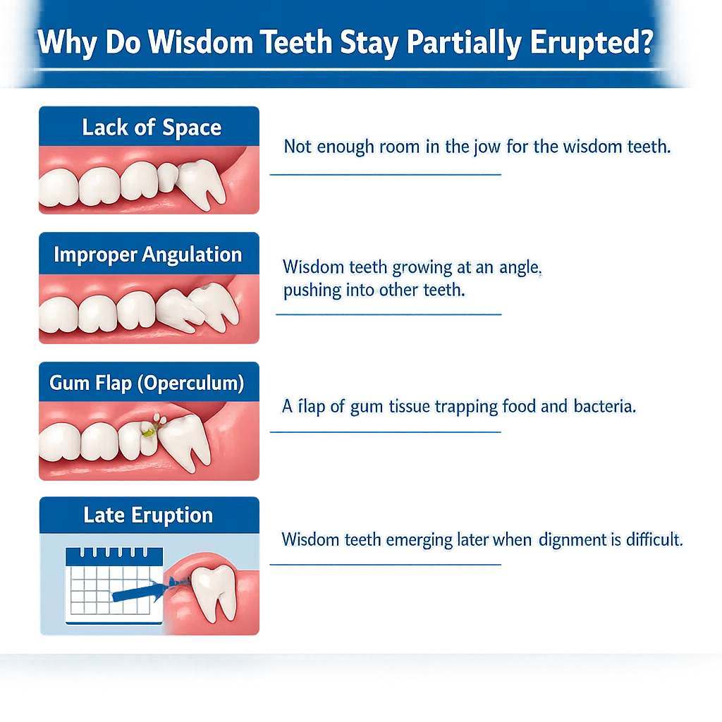 why do wisdom teeth stay partially erupted